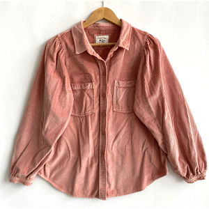 AMERICAN EAGLE Pink Corduroy Button up Blouse Balloon Sleeves Size M